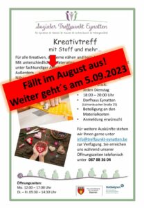 Sommerpause Kreativtreff - fällt im August 23 aus - Dorfhaus Eynatten