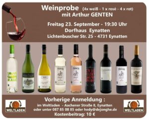 Weinprobe mit Arthur Genten am Freitag, 23.09.2023 um 19:30 Uhr - Dorfhaus Eynatten