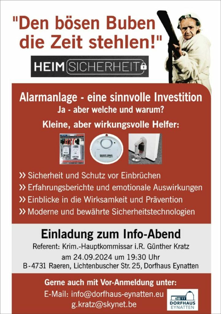 Heimsicherheit - Einladung zum Info-Abend am 24.09.2024 um 19:30 Uhr - Dorfhaus Eynatten